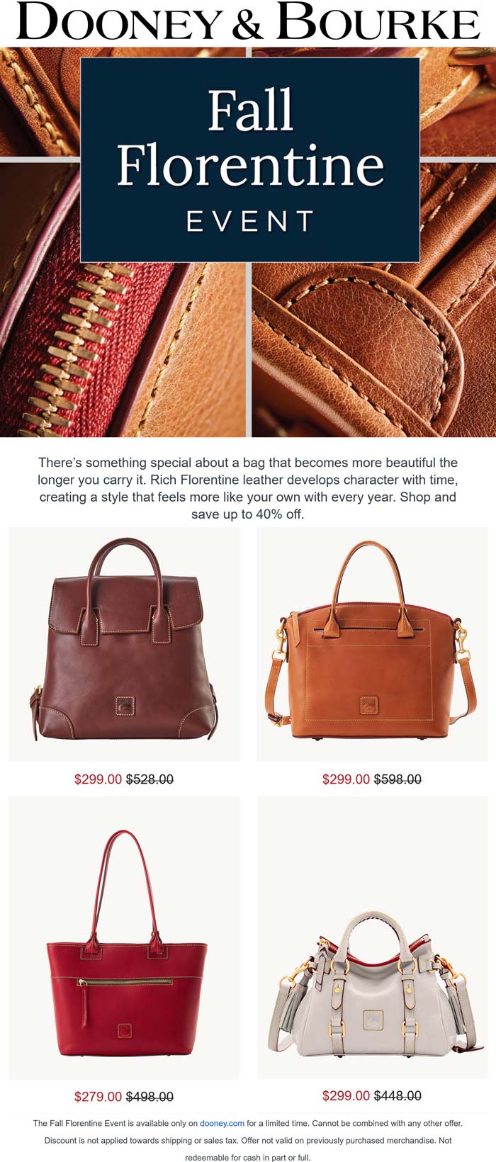 Dooney & Bourke stores Coupon  40% off florentine bags online at Dooney & Bourke #dooneybourke 
