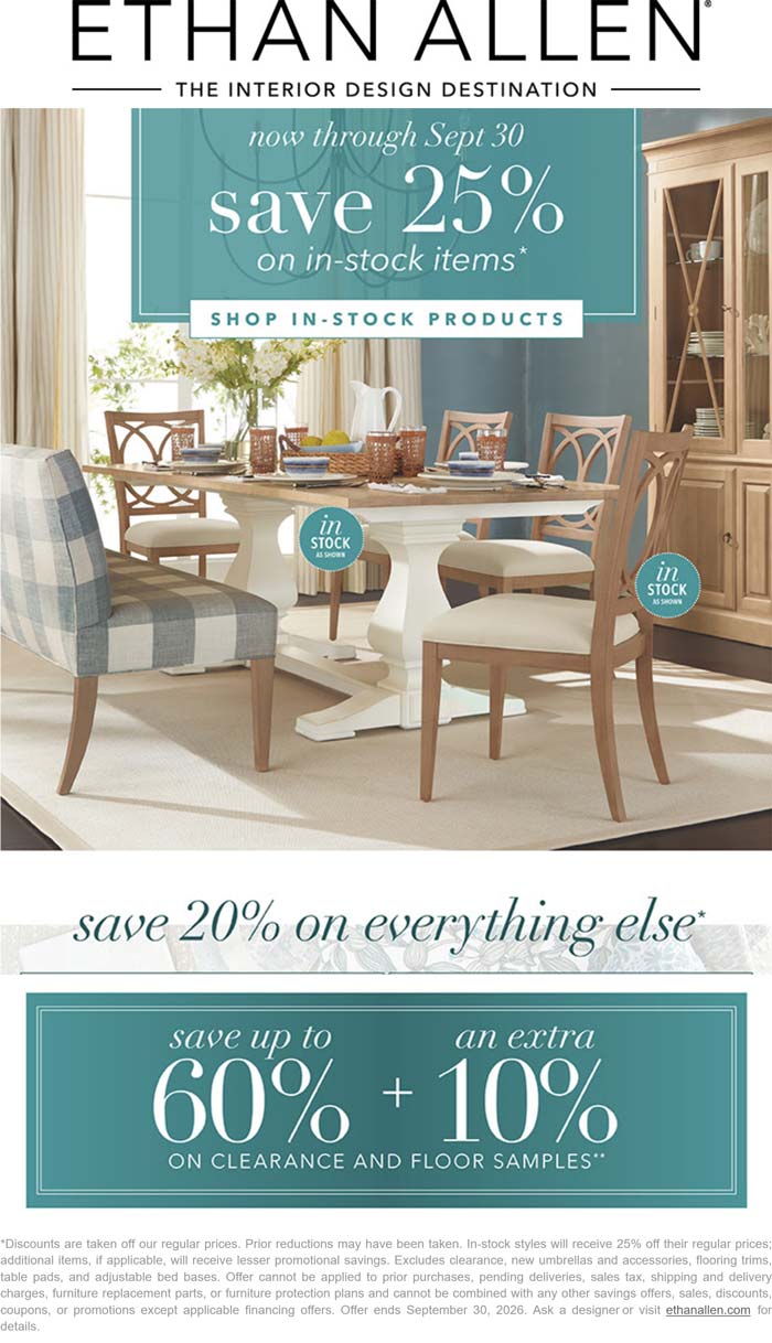 Ethan Allen 20-25% off everything at Ethan Allen #ethanallen Ethan Allen stores Coupon 20-25% off everything at Ethan Allen #ethanallen