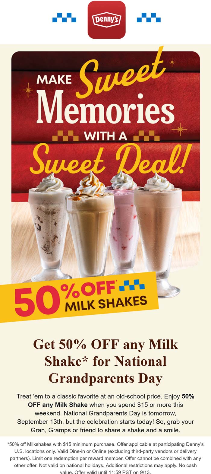 Dennys 50% off milkshakes this weekend at Dennys restaurants #dennys Dennys restaurants Coupon 50% off milkshakes this weekend at Dennys restaurants #dennys