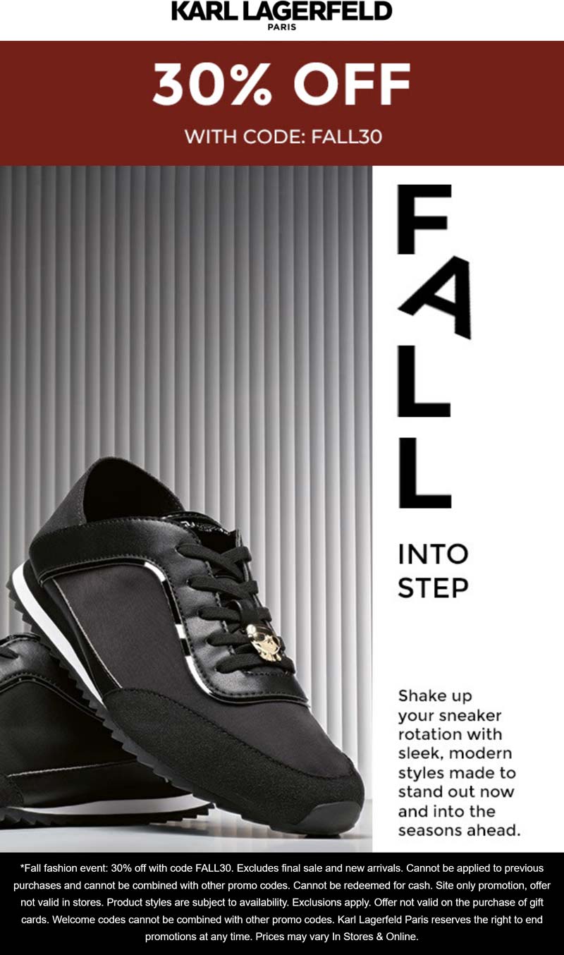 Karl Lagerfeld stores Coupon  30% off at Karl Lagerfeld via promo code FALL30 #karllagerfeld 