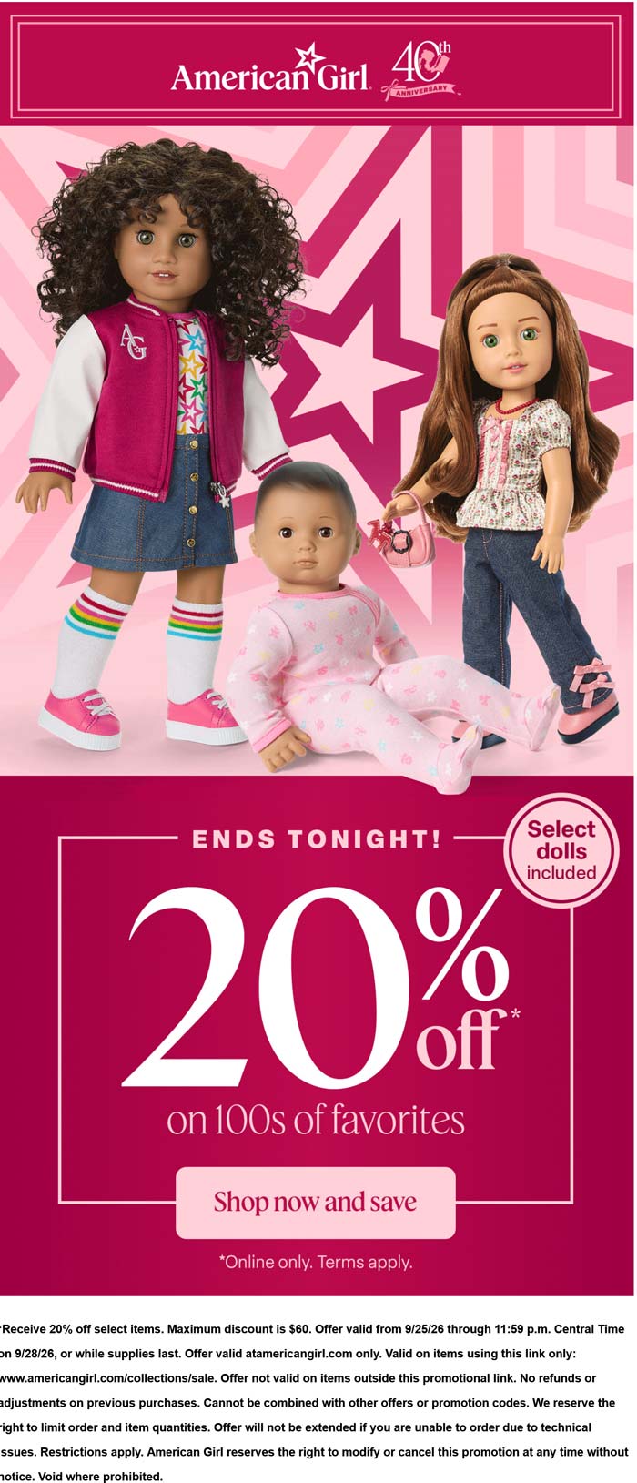 American Girl stores Coupon  20% off today at American Girl doll #americangirl 